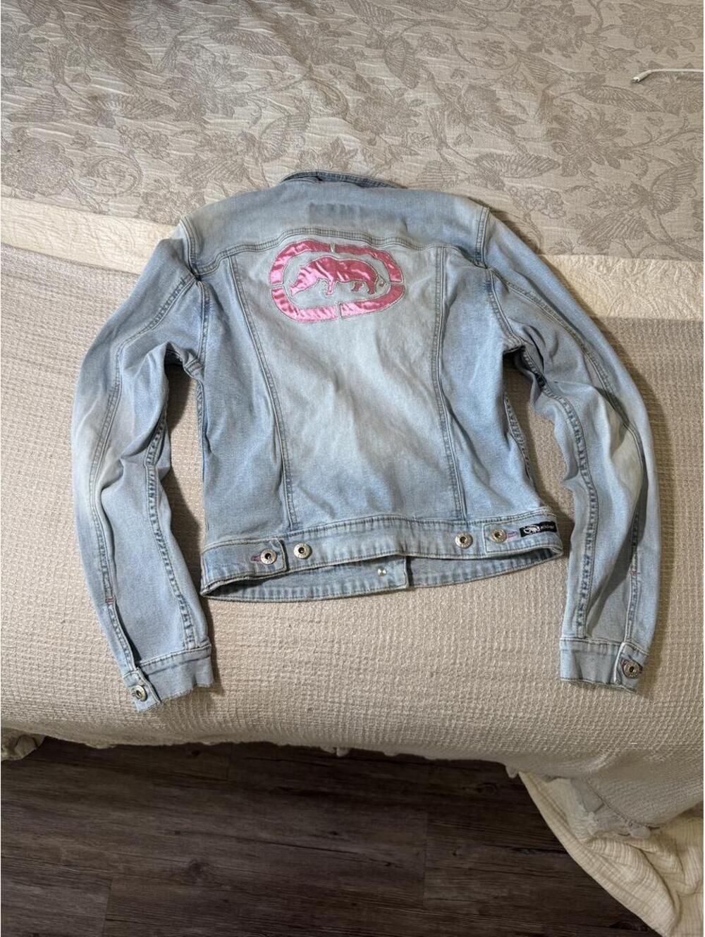 y2k ecko red denim jacket with pink accents